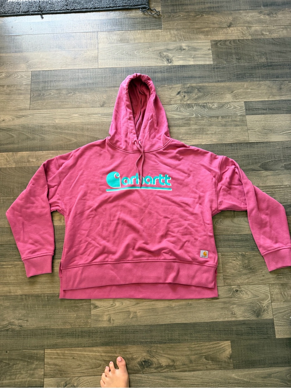 Carhartt Rose Pink Hoodie with Teal Logo